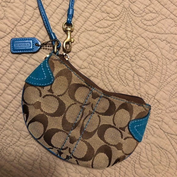 COACH turquoise and suede wristlet - Picture 1 of 3